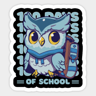 100 days of school typography featuring a Cute owl with a bagpack #3 Sticker